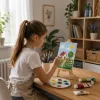 LEAN conjunto de pintura artística com cavalete de madeira de faia, 12 telas, 24 tintas acrílicas, 15 pincéis e acessórios - 64 peças