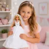 LEAN TOYS boneca Anlily noiva com vestido de noiva de lantejoulas com véu, ramo de flores, bolo, sapatos, 29 cm