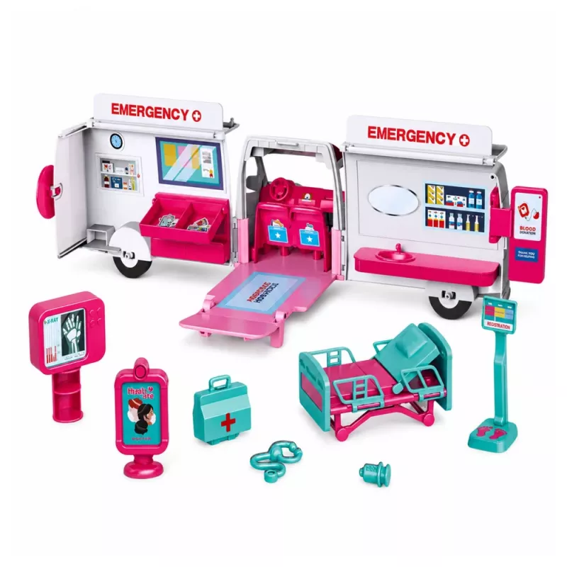 LEAN TOYS ambulância dobrável para hospital de bonecas, mini acessórios para bonecas, 11 peças