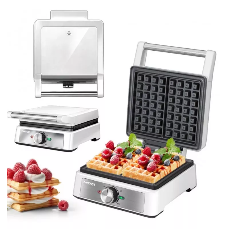 MPM MGO-41 máquina de waffles 1600W branca – máquina de waffles belgas com placas antiaderentes