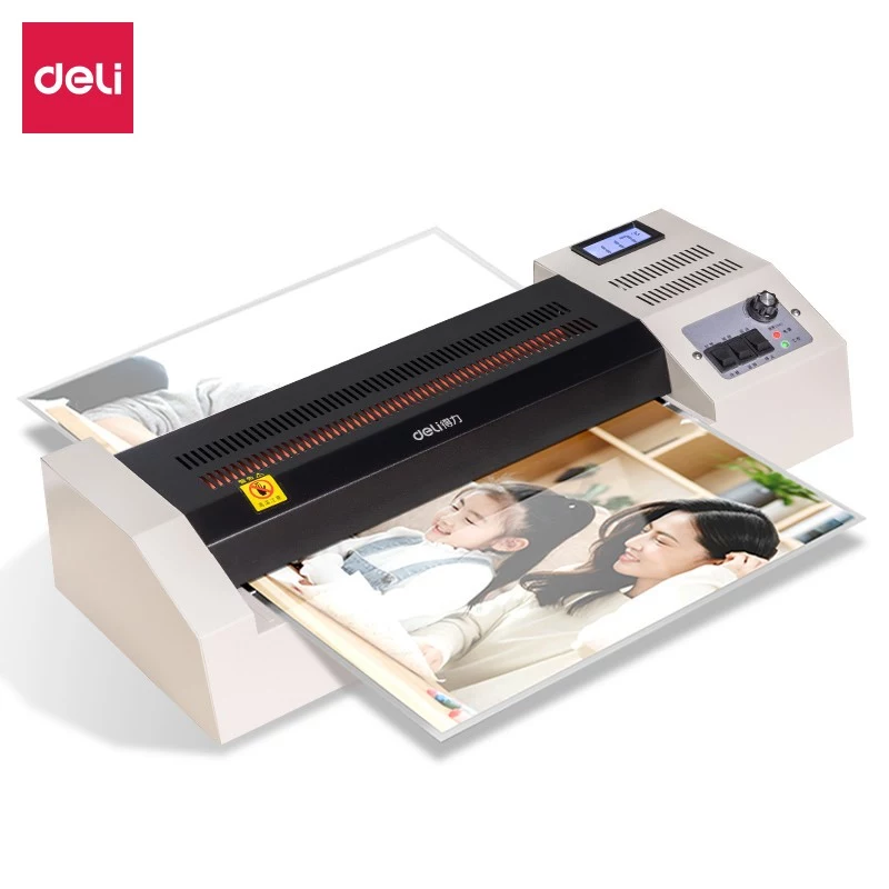 DELI Plastificadora de escritório E3895-EU A3 | Plastificação a quente com rolos a 250 mm/min, máx. 125 mícron, anti-encravamento, plastificação a frio, preto/prateado