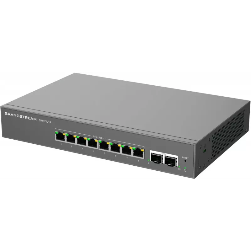 Switch Grandstream GWN7721P Layer 2 Lite Managed 2,5 Gigabit PoE+, 5 portas (4x 2,5G PoE+, 1x 2,5G), orçamento 60W, sem ventoinha, gerido por Cloud/Web