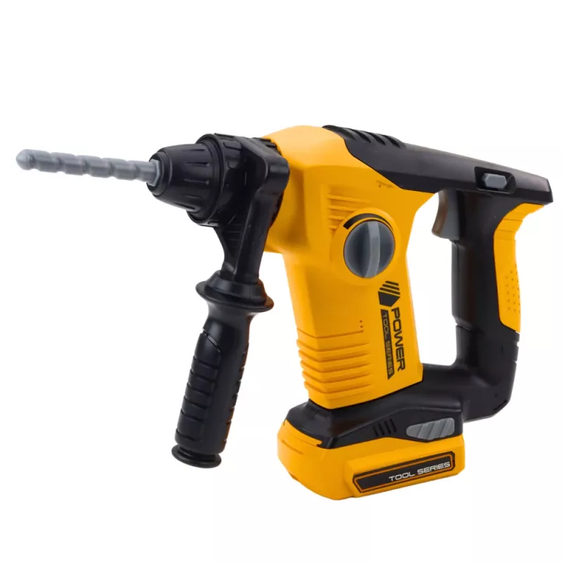 LEAN TOYS berbequim de brincar para crianças com 4 brocas intercambiáveis e óculos de proteção, ferramenta de brincar a pilhas com som realista e luz LED, amarelo
