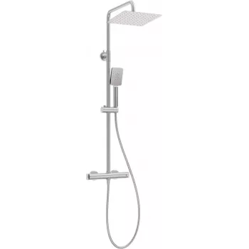 Sistema de duche de teto DEANTE NAC_F4HT com misturadora termostática, cromado, cabeça redonda 250 mm, chuveiro de mão 3 funções, mangueira 1500 mm, barra de duche ajustável