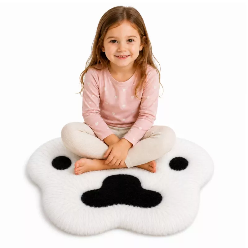 LEAN Tapete de peluche patas macio pelo preto e branco 60 x 60 cm