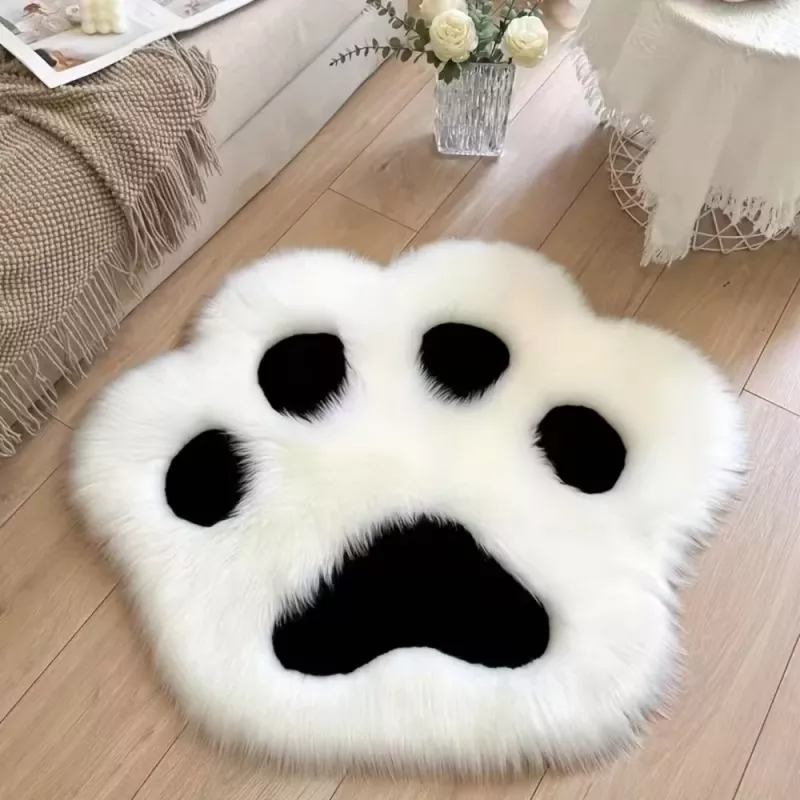 LEAN Tapete de peluche patas macio pelo preto e branco 60 x 60 cm