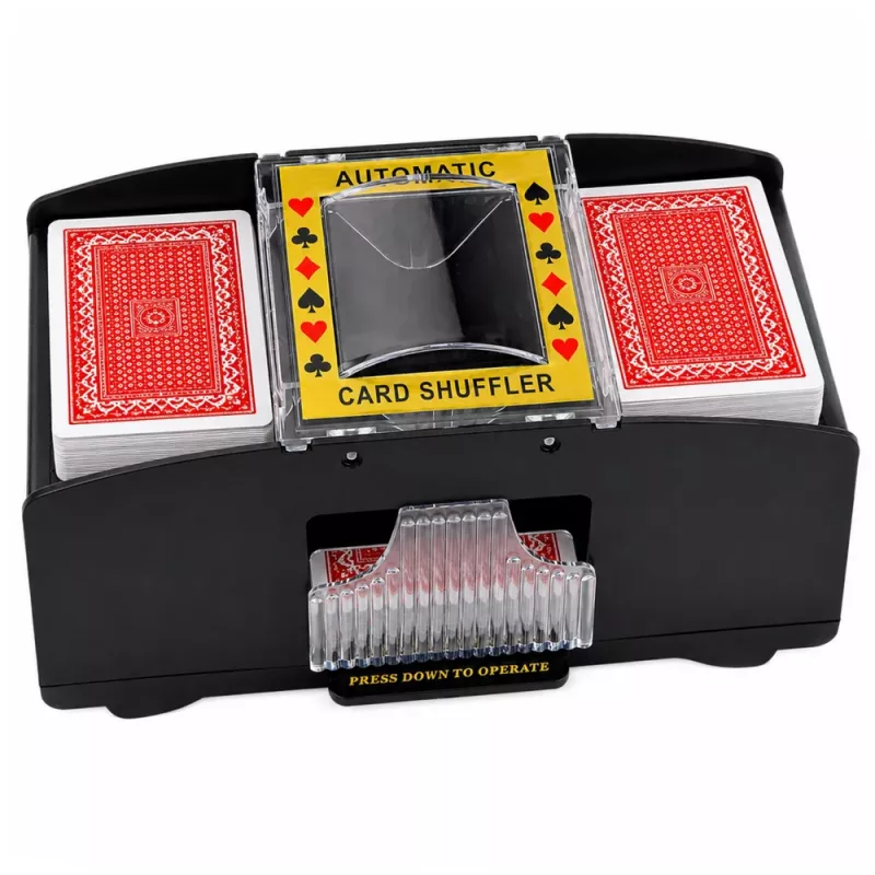 Baralhador de cartas eletrónico automático LEAN TOYS para 2 baralhos - a pilhas, plástico ABS, preto