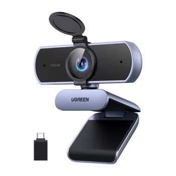 UGREEN FineCam Lite Webcam 4K UHD com matriz de 4 microfones, obturador de privacidade, campo de visão ajustável, auto-framing, HDR, USB-C, cinzento