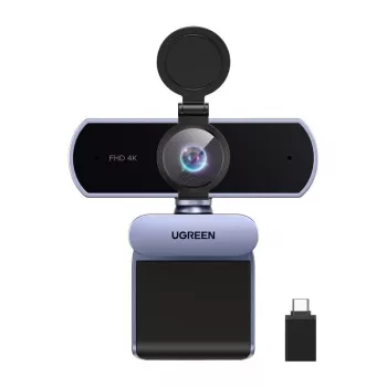 UGREEN FineCam Lite Webcam 4K UHD com matriz de 4 microfones, obturador de privacidade, campo de visão ajustável, auto-framing, HDR, USB-C, cinzento