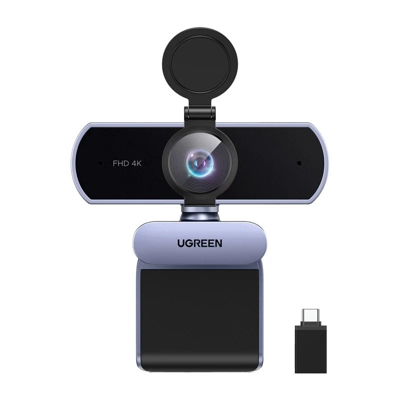 UGREEN FineCam Lite Webcam 4K UHD com matriz de 4 microfones, obturador de privacidade, campo de visão ajustável, auto-framing, HDR, USB-C, cinzento