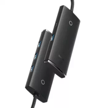 Baseus Lite Series hub USB 3.0 de 4 portas - 5Gbps, alimentado por bus, preto (WKQX030101)