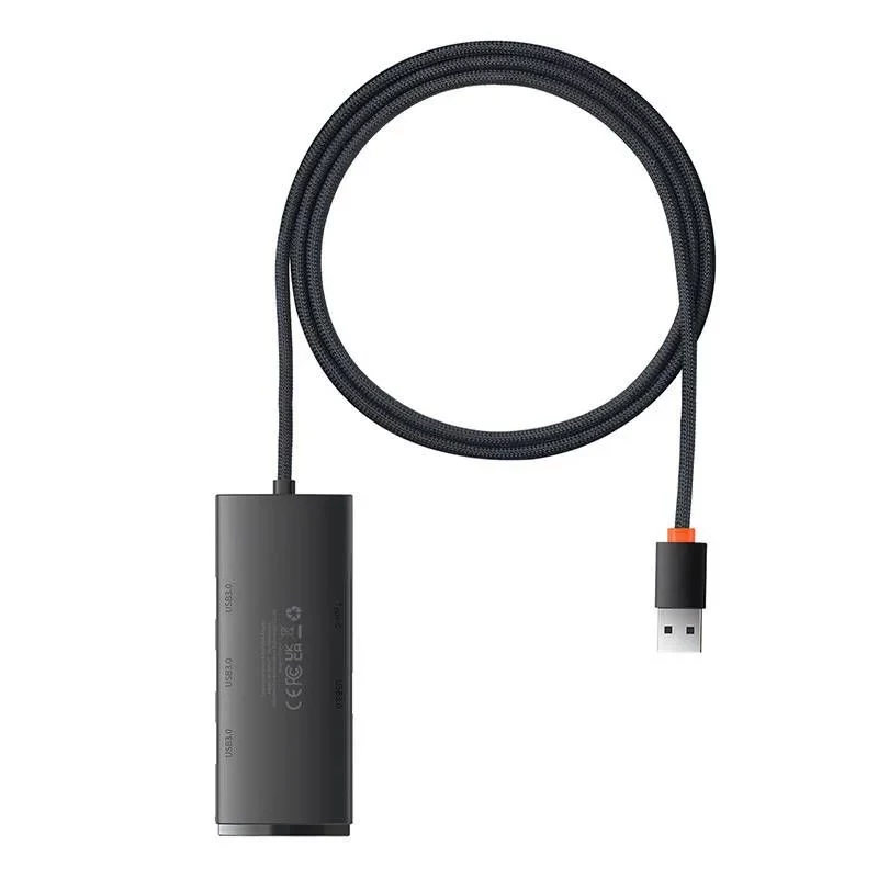 Baseus Lite Series hub USB 3.0 de 4 portas - 5Gbps, alimentado por bus, preto (WKQX030101)