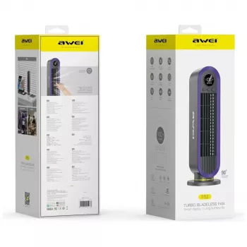 Ventilador de torre portátil AWEI F52 3600mAh recarregável por USB-C cinzento