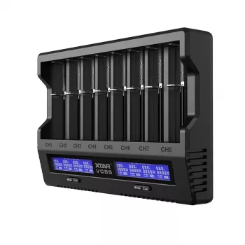 Carregador de baterias XTAR VC8S USB-C SET, 3,7V/1,2V
