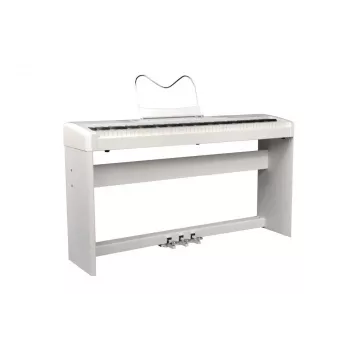 Piano digital Ringway RP35 WH com suporte e unidade de 3 pedais, 88 teclas Graded Hammer Action, branco
