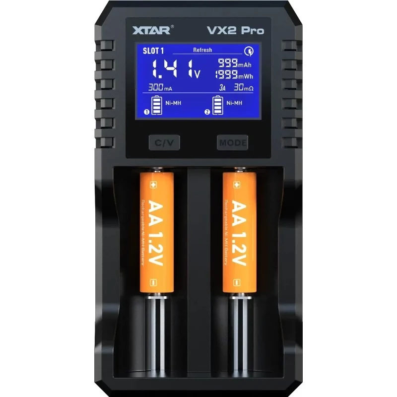 Carregador de baterias XTAR VX2 PRO SET, 3,7V/1,5V/1,2V