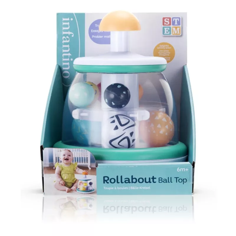 B-KIDS Rollabout Ball Top Infantino – brinquedo pião cor de menta com esferas que chocalham para bebés a partir dos 6 meses