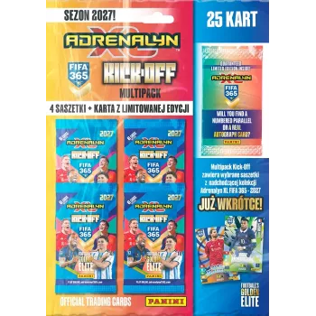 Multipack de cartas colecionáveis Panini FIFA 365 2027 Adrenalyn XL Kick off – 6 booster packs + 2 cartas Limited Edition