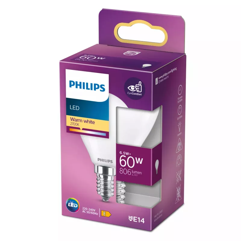 Philips LED Classic 5.5W E14 P45 branco quente 806lm lâmpada fosca (equivalente a 60W)