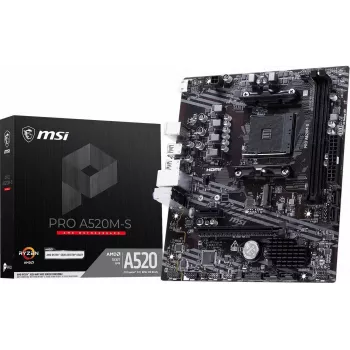MSI A520M-S Placa-mãe AMD A520 AM4 Micro-ATX - DDR4, HDMI, DVI, VGA, Gigabit-LAN