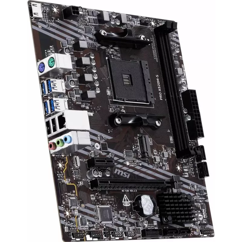 MSI A520M-S Placa-mãe AMD A520 AM4 Micro-ATX - DDR4, HDMI, DVI, VGA, Gigabit-LAN