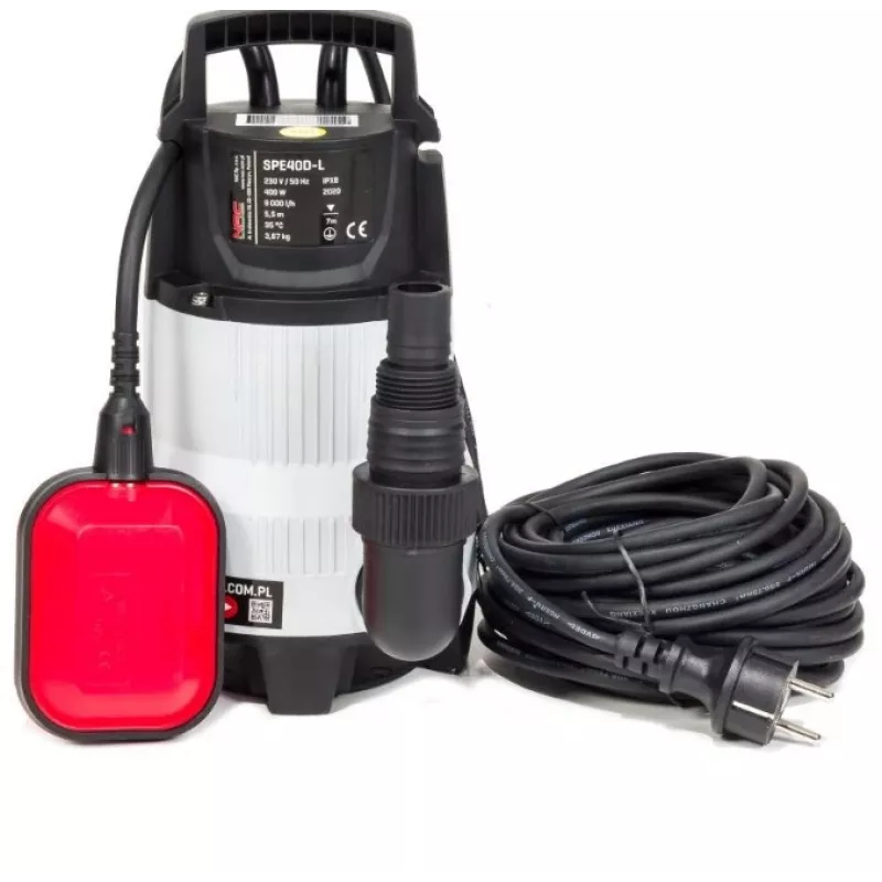 Bomba submersível NAC para águas sujas 400W SPE40D-L com interruptor de flutuação, 7500 L/h, 5 m de altura de elevação