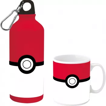 Conjunto de garrafa de alumínio Pokemon 500ml com copo de cerâmica