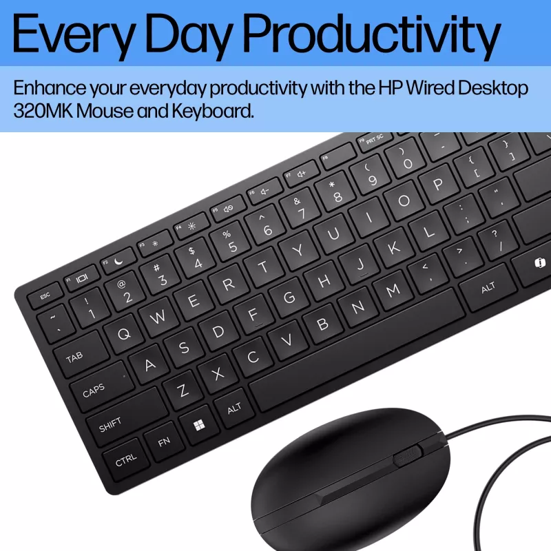 HP 320MK conjunto de teclado e rato com fio USB, resistente a salpicos – preto - EST