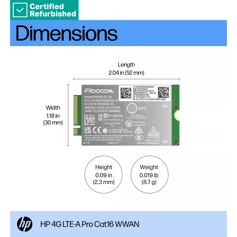 RENEW GOLD HP 4G LTE Modem m.2 WWAN Cat 16 L860-GL-16 Mobile Broadband Cellular (compatível com EliteBook 630 640 645 660 830 840 860 1040 G11, x360 G11, ProBook 440 460 465 G11, ZBook Firefly Fury Power 14 16 G11 G11A com WWAN)
