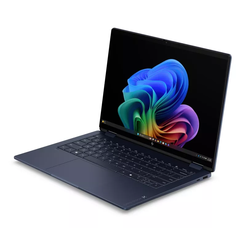 HP OmniBook X Flip x360 NG AI 14-kc0001nnx - Ryzen AI 7 450, 32GB LPDDR5X 8533 on-board, 1TB, Touch/14,0 3K (2880x1800) OLED Brightview LBL, Atmospheric Blue - 5MP IR TNR, sem adaptador AC 65W, Win 11 Home, 1 ano