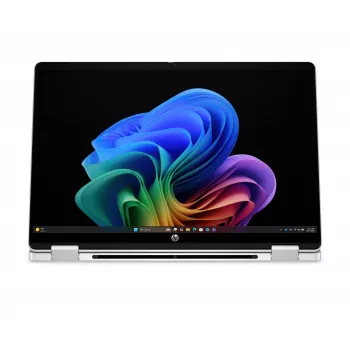 HP OmniBook 5 Flip NG AI 14-km0001nnx - Ultra 7 355, 32GB LPDDR5X 7467 on-board, 512GB, Touch/14,0 2K (1920x1200) OLED, Glacier Silver DF+ AI-Logo - 5MP IR TNR, sem adaptador AC 65W, Win 11 Home, 1 ano