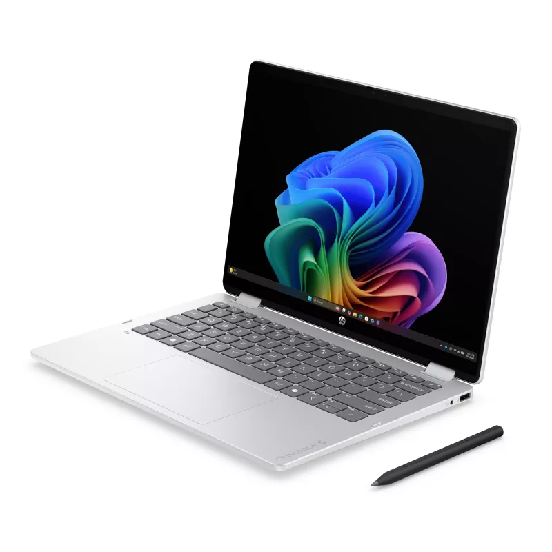 HP OmniBook 5 Flip NG AI 14-km0001nnx - Ultra 7 355, 32GB LPDDR5X 7467 on-board, 512GB, Touch/14,0 2K (1920x1200) OLED, Glacier Silver DF+ AI-Logo - 5MP IR TNR, sem adaptador AC 65W, Win 11 Home, 1 ano