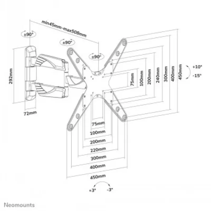 Suporte de parede para ecrã plano NEOMOUNTS (inclinação e rotação)