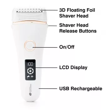 Rio SHLD-EU/1.2 Go Smooth aparador de barba e máquina de barbear a seco e molhado para mulher, branco