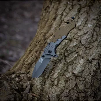 101 INC Commander Faca de resgate dobrável preto/castanho
