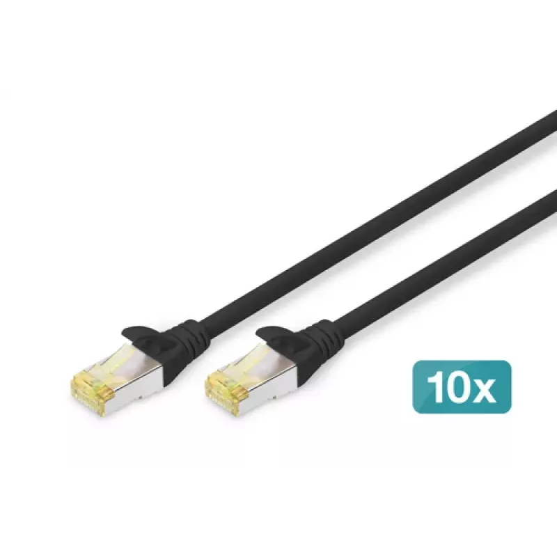 Cabo de rede DIGITUS - CAT6a - S/FTP - Snagless - Cu - 0,5 m - preto - pack de 10