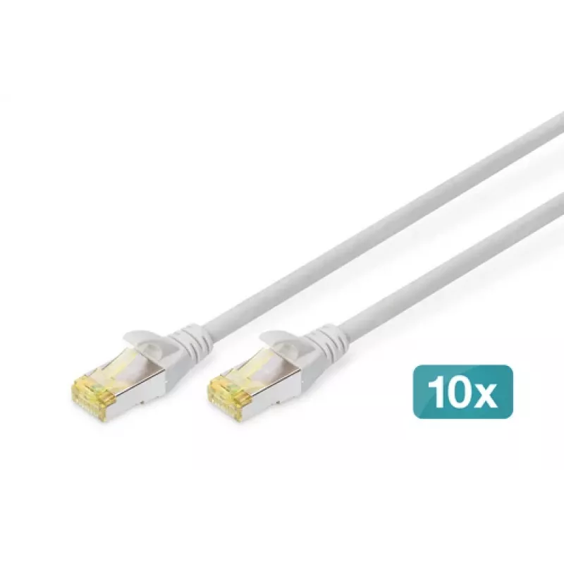 DIGITUS Cabo de rede CAT6A S/FTP, 3 m, cinzento, pack de 10