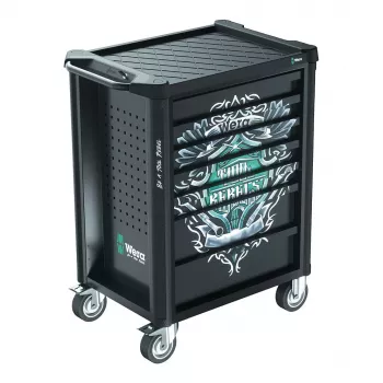 Wera 9700 Tool Rebel carrinho de oficina 1, 7 gavetas, tampo de trabalho em aço inoxidável, verde/preto