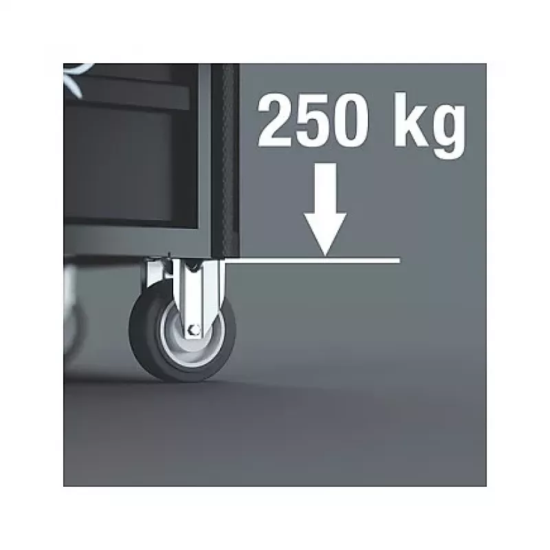 Wera 9700 Tool Rebel carrinho de oficina 1, 7 gavetas, tampo de trabalho em aço inoxidável, verde/preto