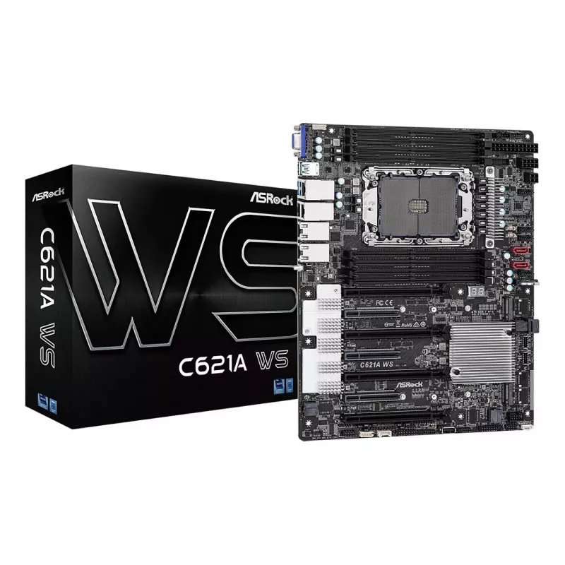 ASRock C621A WS Placa-mãe - Chipset Intel C621A - Socket LGA4189 - Formato CEB - 8x DDR4 DIMM - 2x 10GbE LAN - IPMI