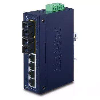 PLANET ISW-621TS15 Switch Fast Ethernet Industrial L2 não gerido com 4x 10/100 + 2x 100Base-FX SC multimodo, montagem em calha DIN/parede, -40 a 75 °C