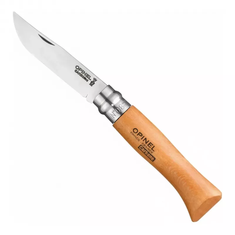 Canivete de bolso com bloqueio Opinel N.º 08 Aço Carbono com cabo de faia