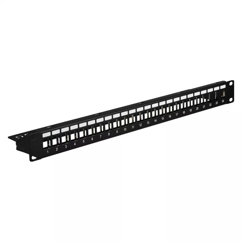 EFB Painel de distribuição 19 polegadas 1U 24 portas blindado Cat.6A preto RAL9005