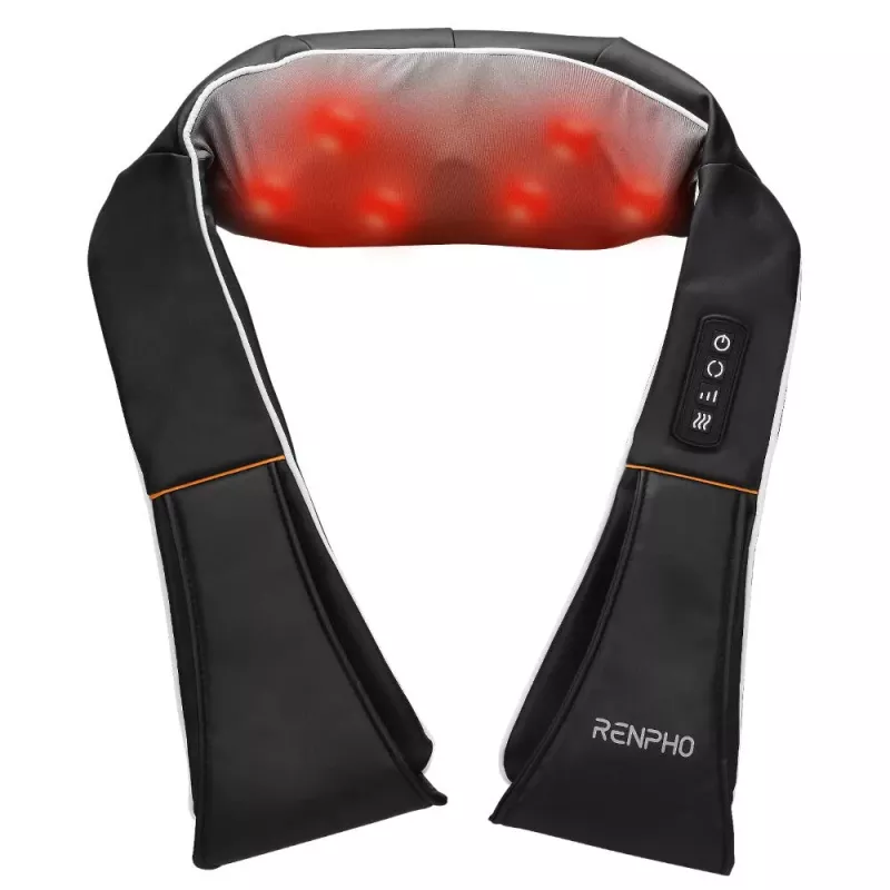RENPHO U-Neck 1 Massajador de pescoço e ombros Shiatsu com calor, 8 nós de rotação bidirecional, 3 níveis de velocidade, Preto