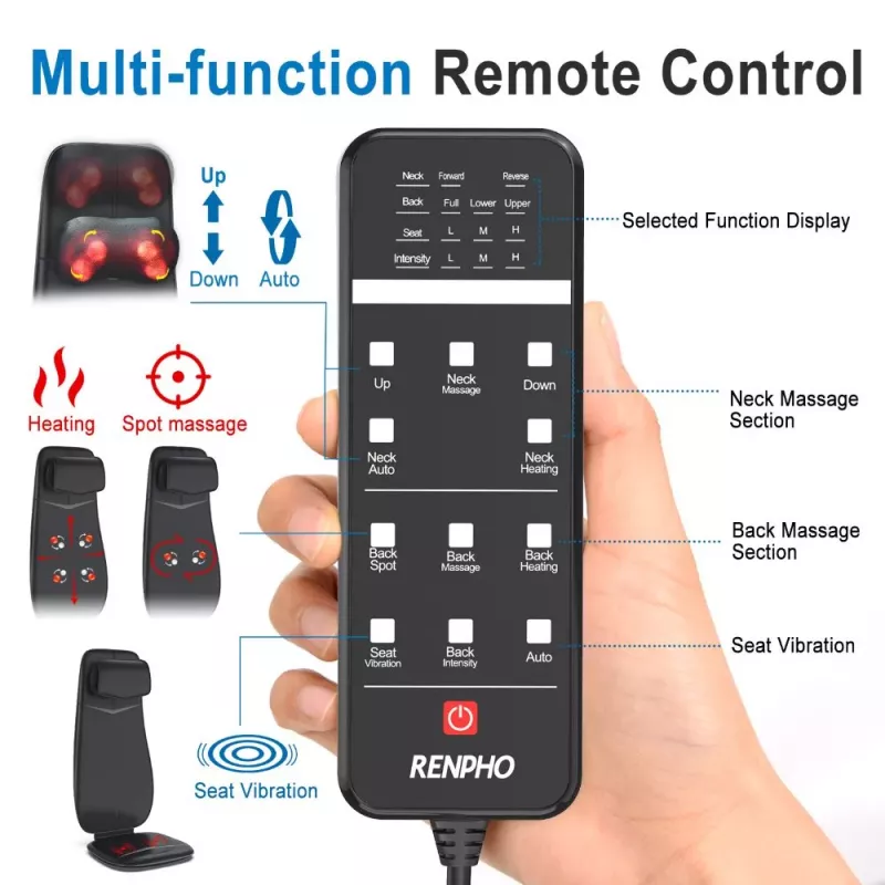 RENPHO Almofada de massagem para pescoço e costas Preto (PEU-RF-BM076-BK)