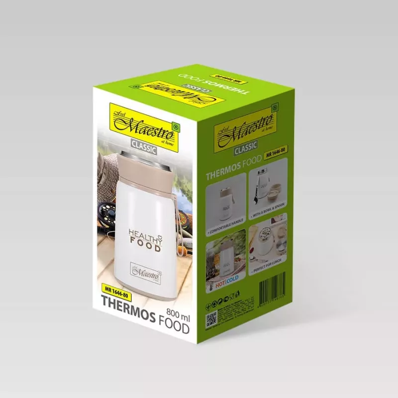 Maestro MR-1646-80 Termo de refeições 0,8 L Garrafa térmica de aço inoxidável para alimentos com colher dobrável