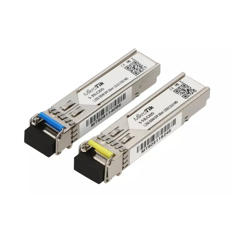 Módulo SFP MikroTik S-3553LC20D, 1,25 Gb/s, 20 km, Single-Mode, par (T1310nm/R1550nm) + (T1550nm/R1310nm)