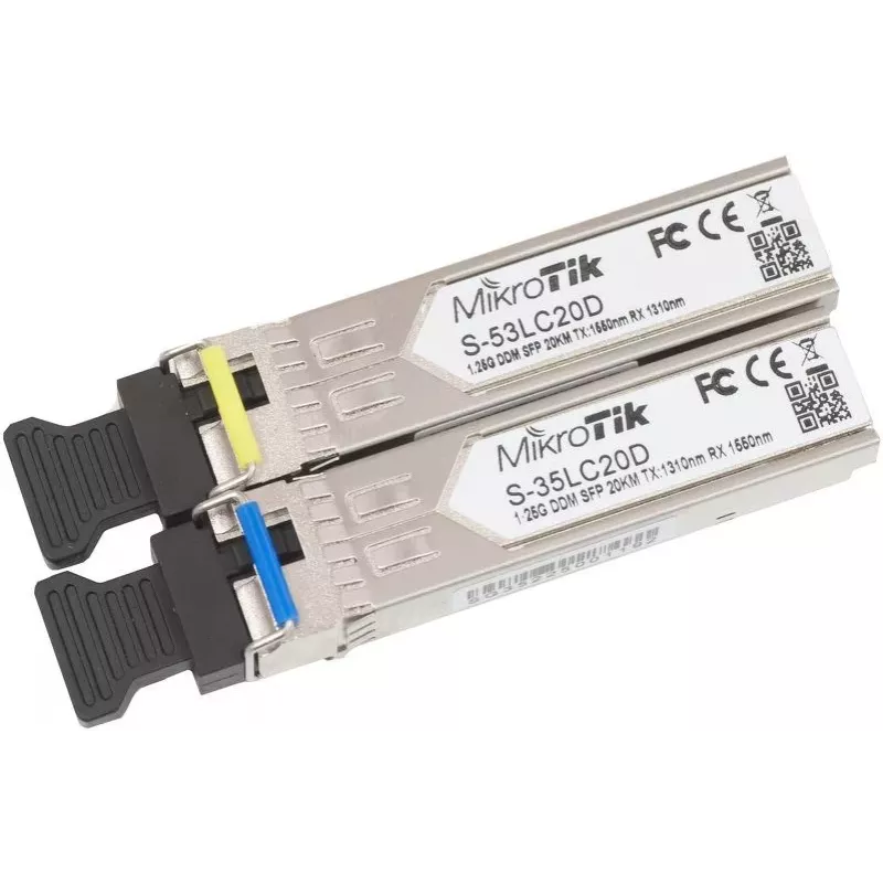 Módulo SFP MikroTik S-3553LC20D, 1,25 Gb/s, 20 km, Single-Mode, par (T1310nm/R1550nm) + (T1550nm/R1310nm)