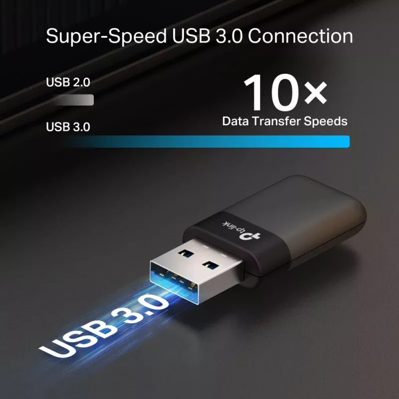 TP-LINK Archer TX23U AX1800 adaptador USB Wi-Fi 6 Mini sem fios, dual-band, USB 3.0, MU-MIMO, OFDMA, WPA3, preto
