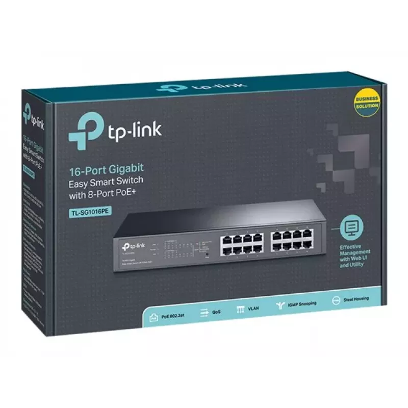 TP-LINK TL-SG1016PE switch Gigabit Easy Smart PoE+ 16 portas (110W, 8 portas PoE+, montagem em rack)